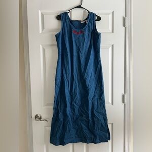 White Stag Dark Blue Denim Sleeveless Maxi Dress Flower Embroidery Large (12/14)